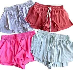 Keiki Kona Girls 2-in-1 Flowy Fitness Athletic Shorts, Bundle of 4, Size Medium